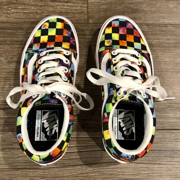 Vans Old Skool Sneaker W 5 / Y 3.5 Tie Dye Checkered Comfycush Lace Up Low Top - Picture 2 of 12